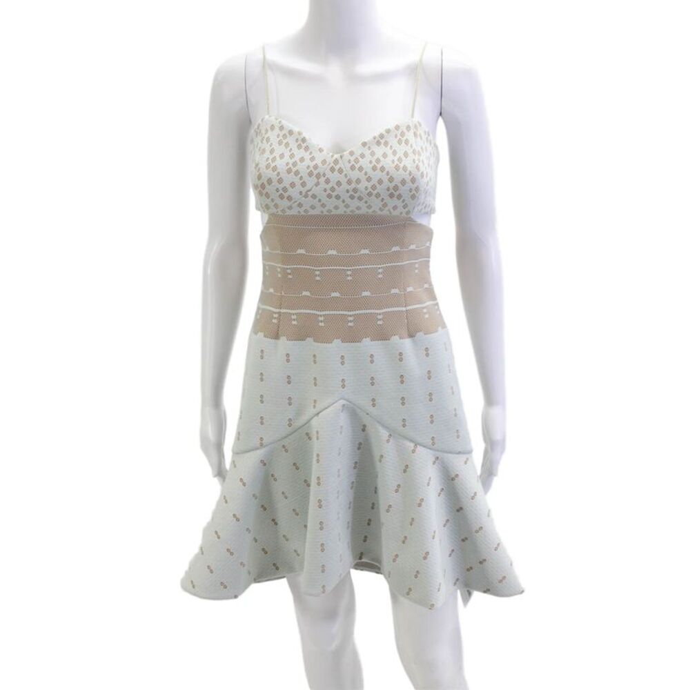 Jonathan Simkhai Womens Fit & Flare Dress Beige Geometric Zip Size 0